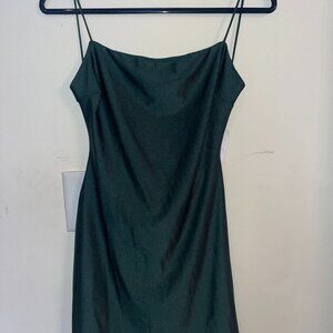 Green body-con, slinky, spaghetti-strap mini dress in SMALL
